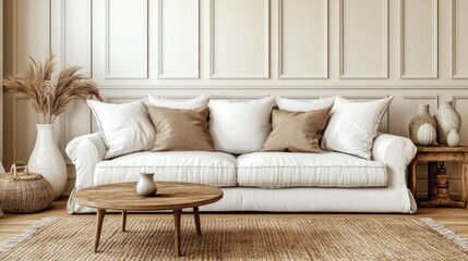 Cozy White Sofa in Modern Living Room with Natural Decor Elements