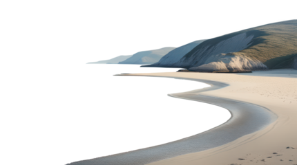 Tranquil sea bay with gently curving shores isolated on transparent background, png file