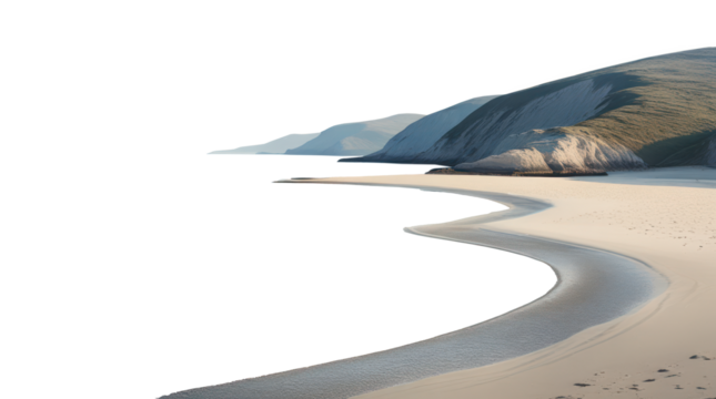 Tranquil sea bay with gently curving shores isolated on transparent background, png file