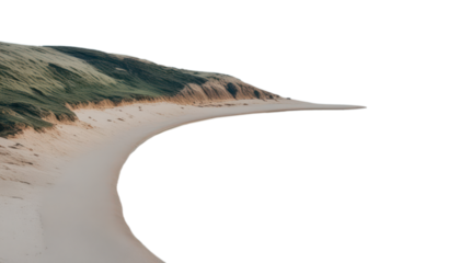 Tranquil sea bay with gently curving shores isolated on transparent background, png file