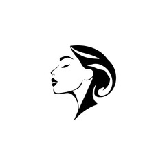 Elegant Woman Profile: Minimalist Black and White Line Art Design.  Perfect for beauty, fashion, and style branding.