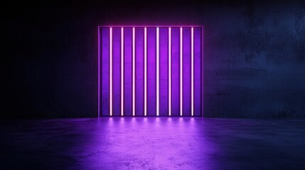 Naklejka premium A modern backdrop featuring glowing purple neon lights against a dark textured wall, perfect for creative projects.