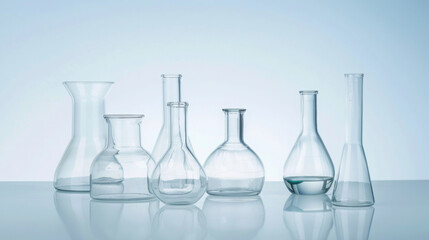 Flasks and jars for laboratory tests.