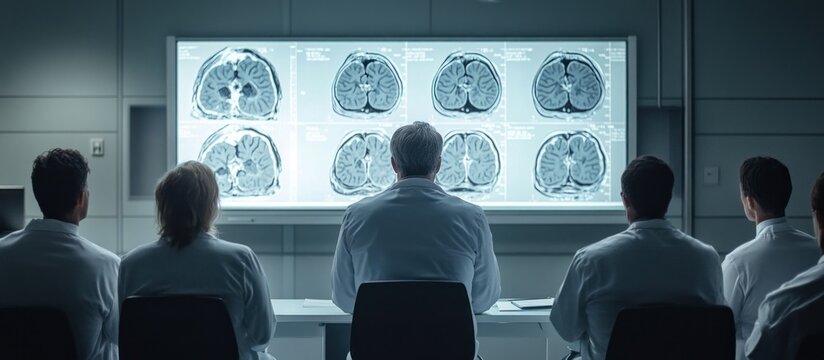 Doctors review brain scans in a medical conference room