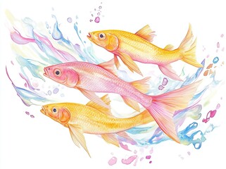 Fototapeta premium A watercolor illustration featuring an abstract pink aquarium fish
