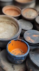 A pile of ancient pots and vases from the India
