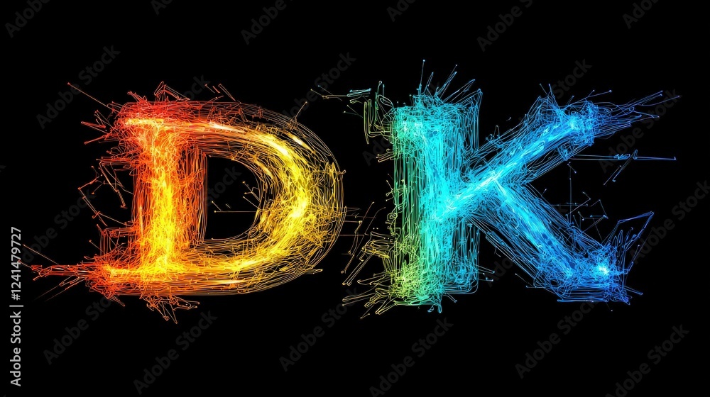Wall mural colorful abstract vector logo design featuring letters d and k in dynamic black background with vibr