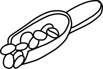 Coffee. Hand drawn vector isolated doodles. Beans and wooden spoon