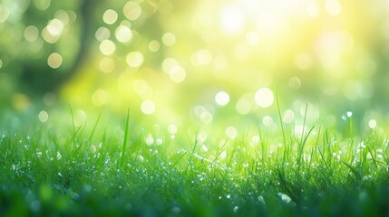 Obraz premium Sparkling bokeh effects on blurred green grass outdoor setting nature photography tranquil environment macro view serenity