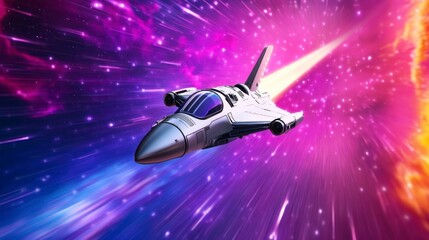 Obraz premium Futuristic Spacecraft Flying Through Colorful Cosmic Nebula