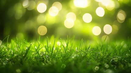 Obraz premium Dazzling sparkle of green grass outdoor garden nature photography lush landscape close-up view blurred background with bok
