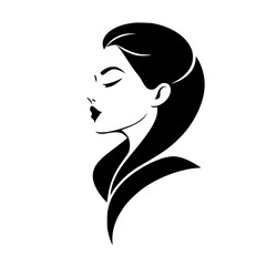 Elegant Woman Profile: A Black and White Minimalist Illustration.  A stylish and contemporary graphic design featuring a female face in profile, showcasing beauty and elegance.