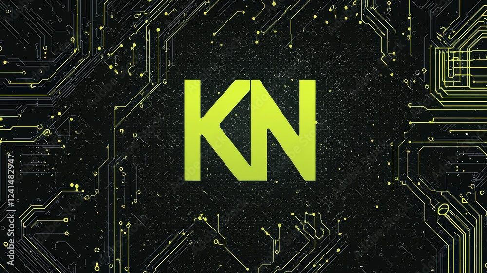 Wall mural modern vector logo design featuring letters kn on a black background with graphic circuit patterns a