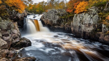 Obraz premium Autumn Waterfall Cascade Forest River Rocks Nature