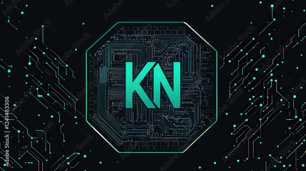 Wall mural modern digital logo design featuring kn letters with circuitry pattern on black background