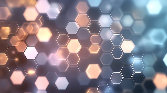 A glowing digital hexagon grid transitioning from soft pastels to darker shades, evoking a sense of futuristic technology and digital artistry
