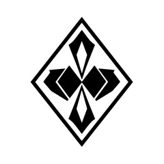 Geometric Diamond Symbol: Black and White Abstract Pattern Design - Perfect for logos, backgrounds, and graphic design projects.  Clean, simple, and modern aesthetic.