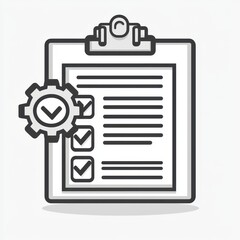 Checklist on Clipboard with Gear Icon Showing Successful Task Completion and Workflow Optimization