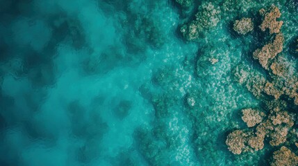 Aerial View of Vibrant Coral Reef in Clear Turquoise Ocean Waters