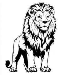 Obraz premium Majestic African Lion Powerful Black and White Illustration of a Male Lion