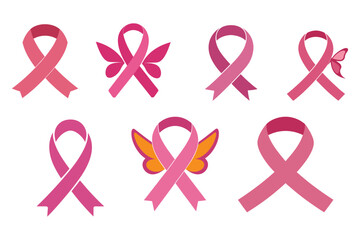 Pink ribbon with butterfly with solid color icon vector.
