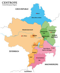 Obraz premium Administrative map of the European region Centrope
