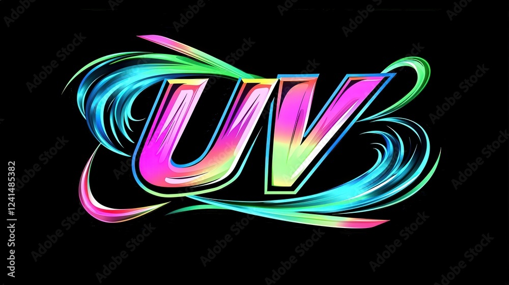 Canvas Prints colorful uv lettering design with vivid swirls on black background suitable for vector logo creation