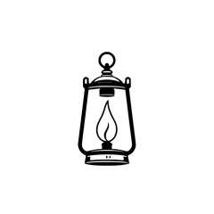 Vintage Oil Lantern: Retro Flame, Classic Light, Simple Design, Black and White Minimalist Illustration