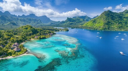 Breathtaking Tropical Landscape with Clear Waters and Lush Mountains