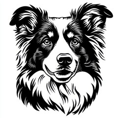 Fototapeta premium Happy Border Collie Dog Portrait Black and White Illustration Artistic Design