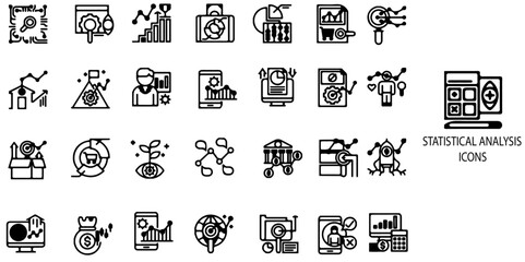 Statistical simple concept 28 icons set. Contains such Graph, chart, analytics, growth line. Vector illustration.