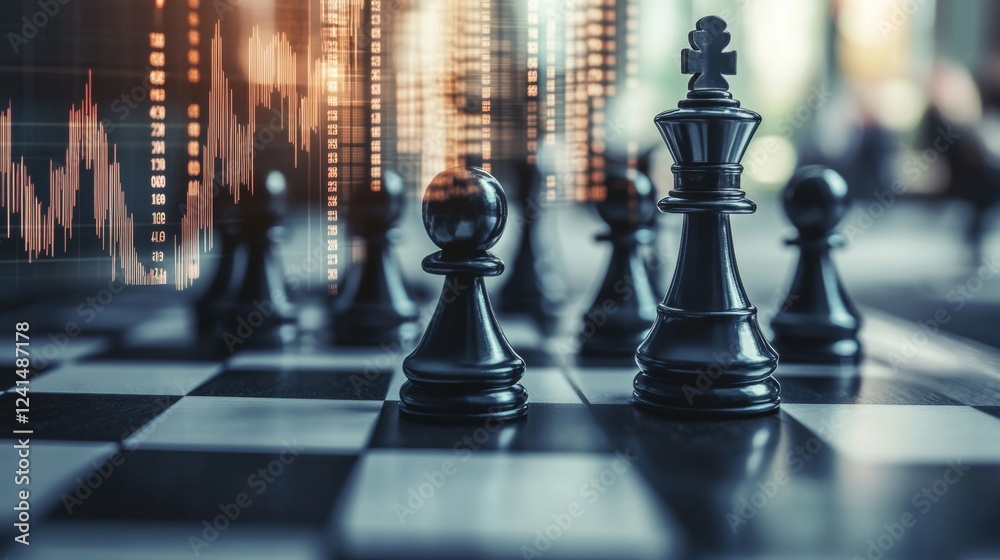 Poster analyzing financial strategies on a chessboard a visual data representation in business context