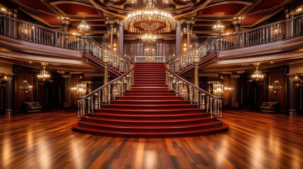 Grand Mansion Red Carpet Staircase Interior