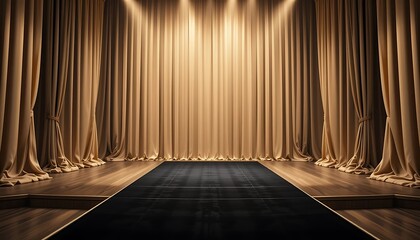 Elegant Stage with Tan Curtains and Dark Floor