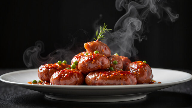 Artistic presentation of longganisa with glossy sheen, culinary delight