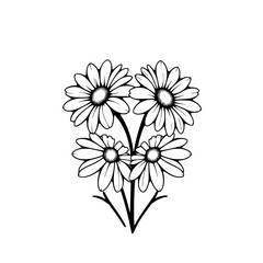Elegant Black and White Daisy Flower Bouquet Line Art: Simple, Minimalist Botanical Illustration