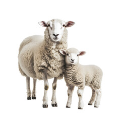 Fototapeta premium Adorable Sheep Mother and Lamb Against a Transparent Background