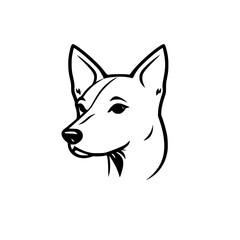 Basenji Dog Head: Elegant Black and White Line Art Portrait. Perfect for pet lovers, minimalist designs, and graphic projects.