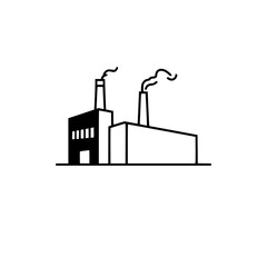 Obraz premium Industrial Factory Building: A Minimalist Vector Illustration. Perfect for industrial, manufacturing, and business concepts. Depicts a simple factory with chimneys, symbolizing production and energy.