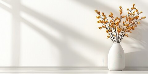 Elegant Floral Arrangement in White Vase Interior Design Minimalistic Natural Light Home Decor Concept