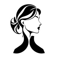 Elegant Woman Profile: A Black and White Minimalist Illustration.  Stylish and Graceful, this design is perfect for fashion, beauty, and art projects.