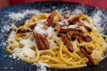 Pasta Carbonara with bacon and cheese