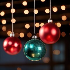 Obraz premium Festive Christmas Ornaments Cozy Indoor Setting Decorative Warm Lighting Close-Up View Holiday Spirit