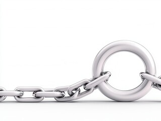 Obraz premium Close-up of a silver chain link with a round connector, symbolizing strength and connectivity in technology.