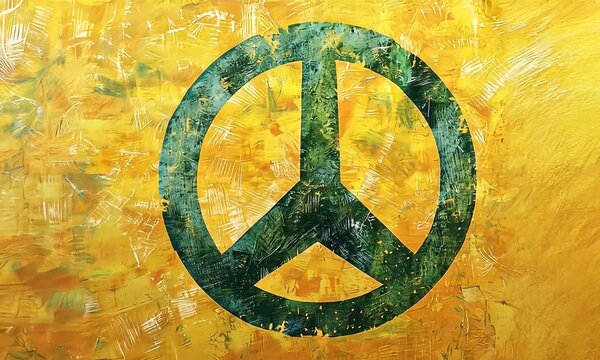 Grunge peace symbol on yellow background; peace, activism, protest concept