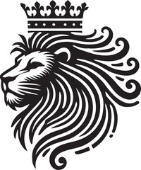 Bold and Elegant Lion Head with Royal Crown Vector Illustration

