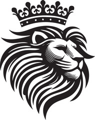 Bold and Elegant Lion Head with Royal Crown Vector Illustration

