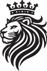 Bold and Elegant Lion Head with Royal Crown Vector Illustration

