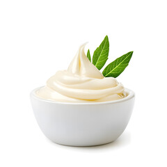 Mayonnaise in a ceramic dip bowl isolated on a white background