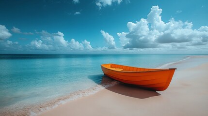 Naklejka premium Serene Tropical Paradise on a Solitary Beach with Palm Tree